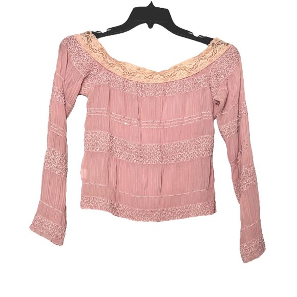 Forever 21 Y2K Fairycore Boho Off Shoulder Pink Lace Trim Top Women M USA - Picture 1 of 6
